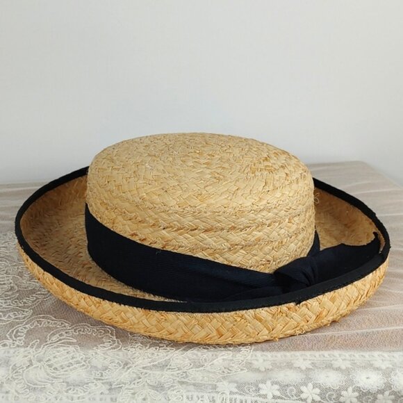 Fiesta Santa Barbara Straw Oversized Wide Brim Black Bow Band Medium 22 1/2" - Picture 7 of 10